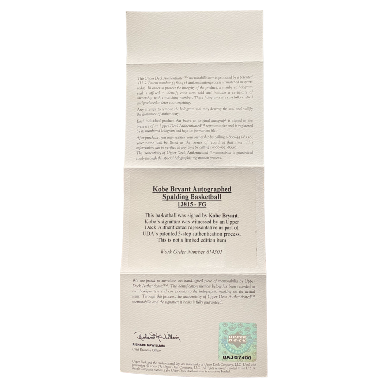 Kobe Bryant Autographed Los Angeles Lakers Official Game Basketball UDA