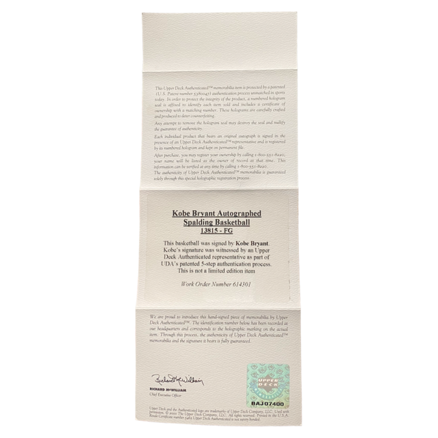 Kobe Bryant Autographed Los Angeles Lakers Official Game Basketball UDA