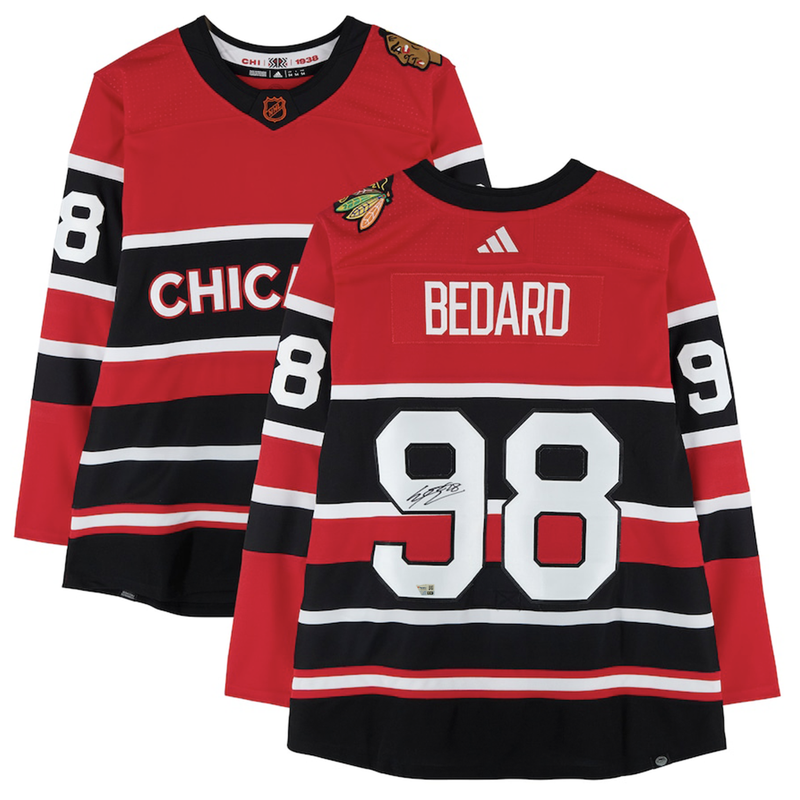 Connor Bedard Autographed Blackhawks Authentic Adidas Retro Jersey Fanatics