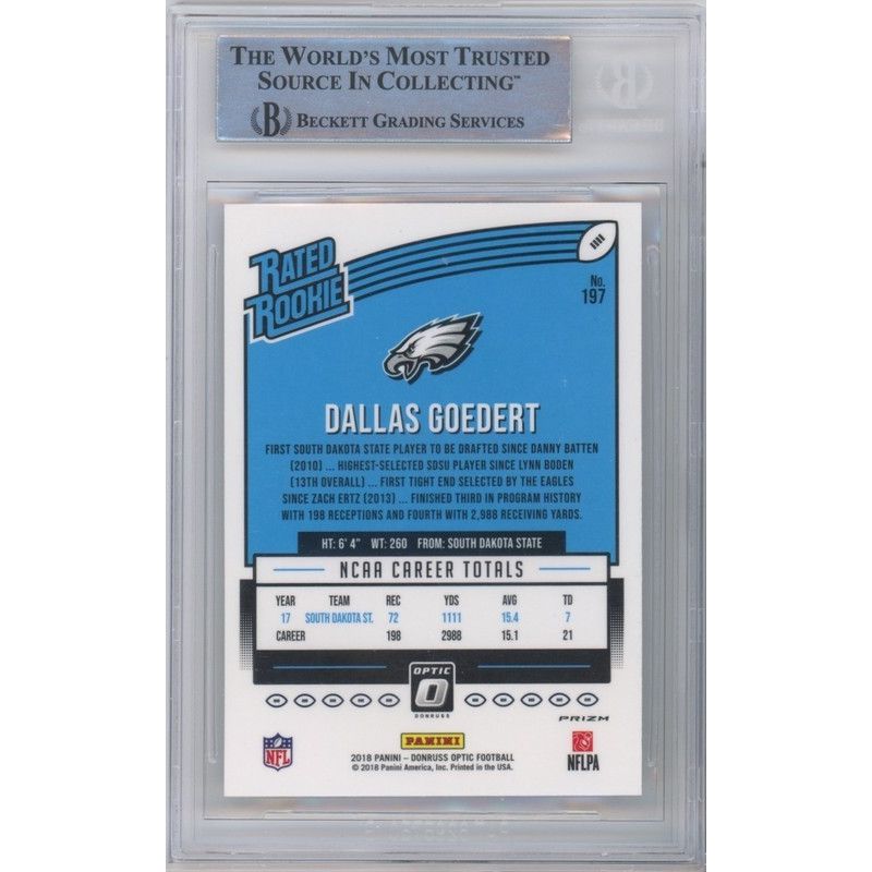 Dallas Goedert Autographed Philadelphia Eagles 2018 Donruss Optic R&Y RC Card #197 Eagles BAS