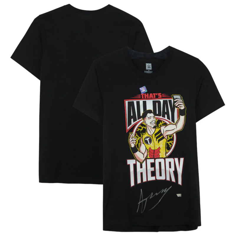Austin Theory Autographed WWE Black That's All Day Thery Selfie T-Shirt Fanatics