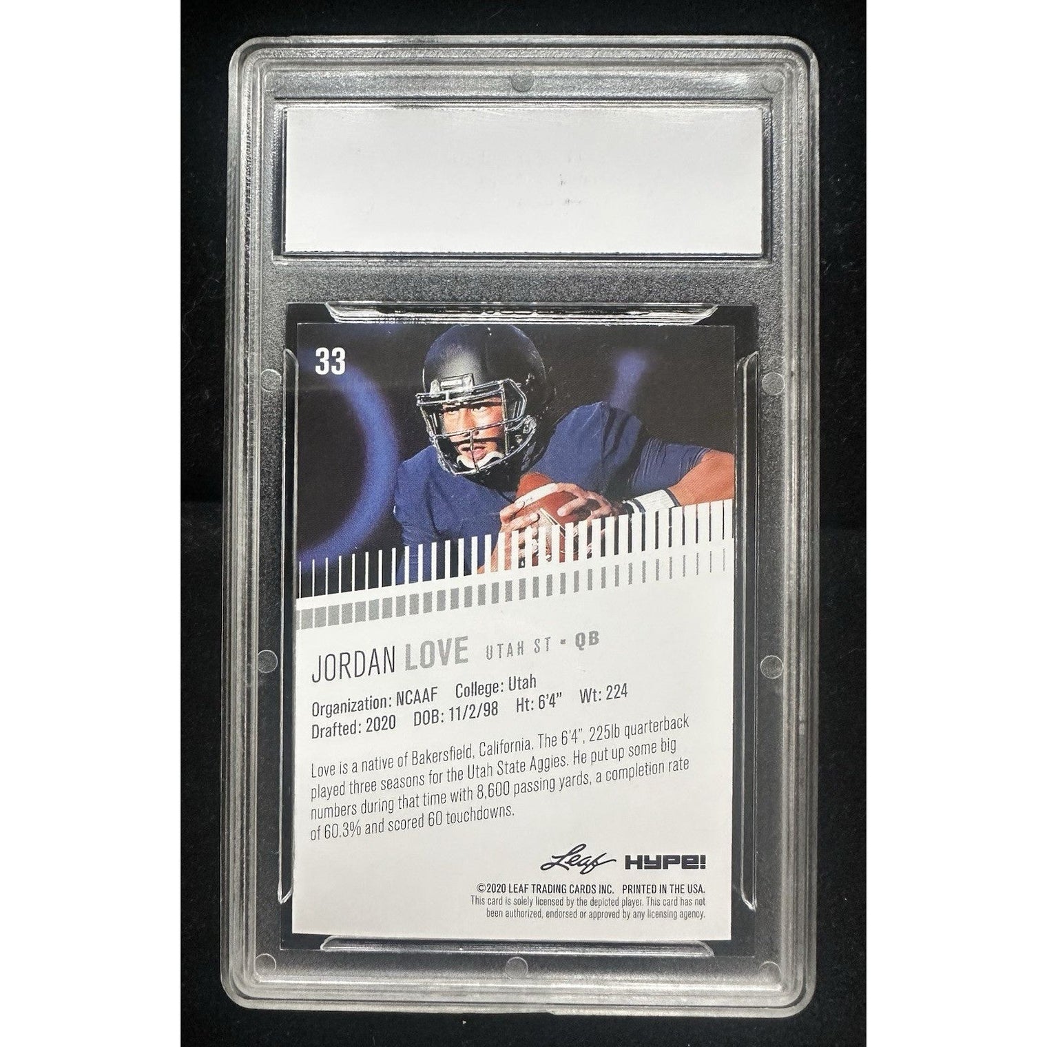 Jordan Love Utah St. 2020 Leaf HYPE! #33 Rookie Card PGI 10