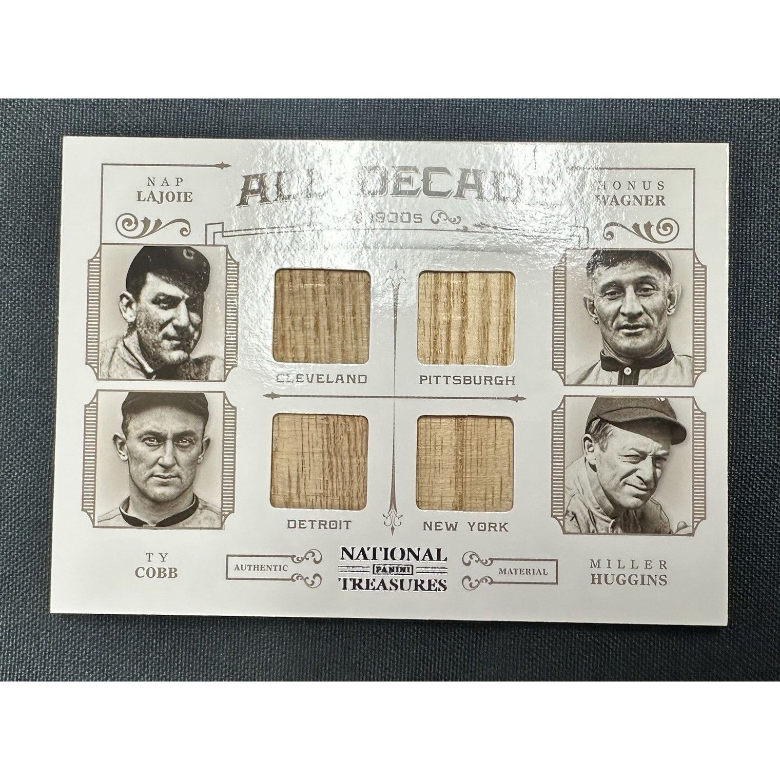 2012 National Treasures All Decade Ty Cobb, Honus Wagner, Lajoie, Huggins #9/25