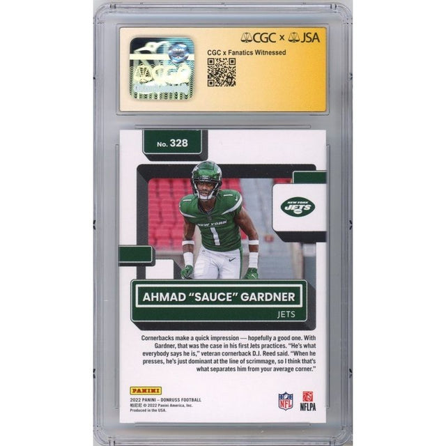 Ahmad Sauce Gardner Autographed 2022 Panini Donruss RC Card #328 Jets CGC AU 10