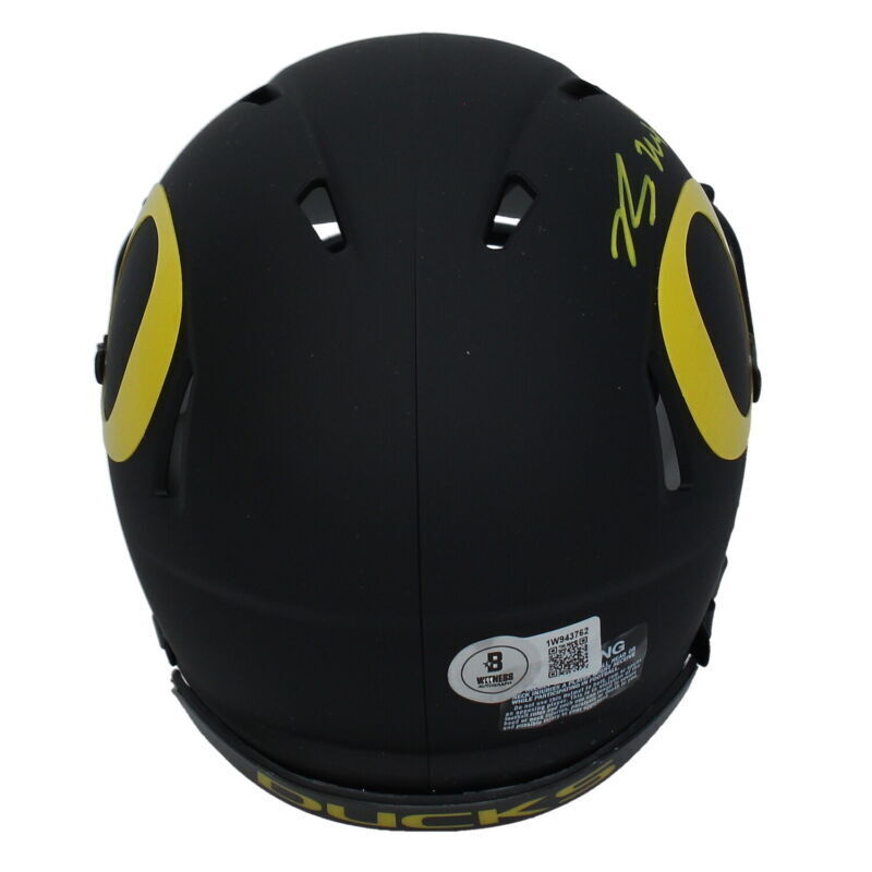 Bo Nix Autographed Oregon Ducks Black Mini Speed Helmet Beckett