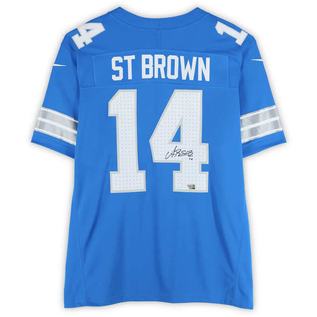 Amon-Ra St. Brown Autographed Lions Blue Nike F.U.S.E. Limited Jersey Fanatics
