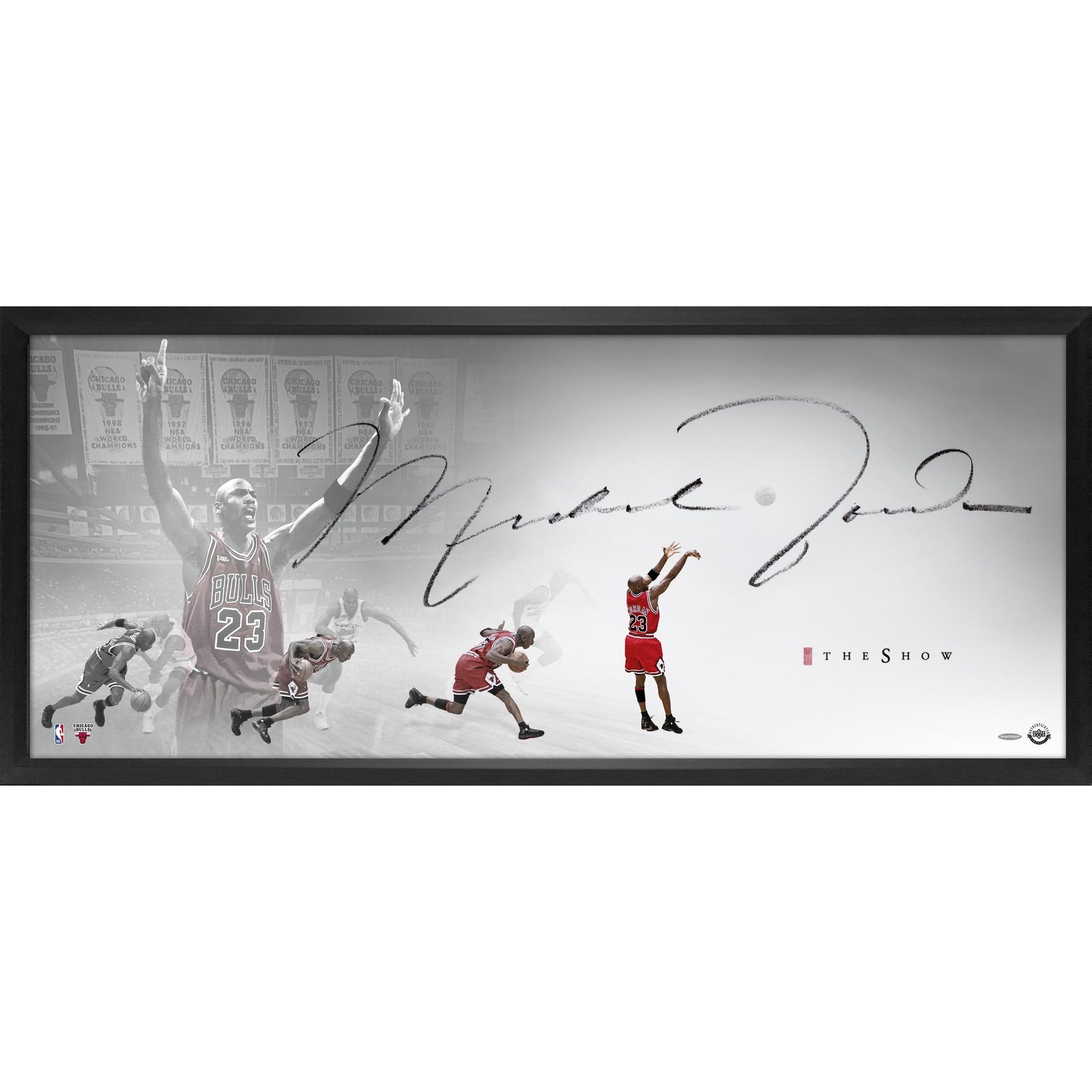 MICHAEL JORDAN Autographed Chicago Bulls Last Shot "The Show" 46" x 20" Framed Lithograph UDA