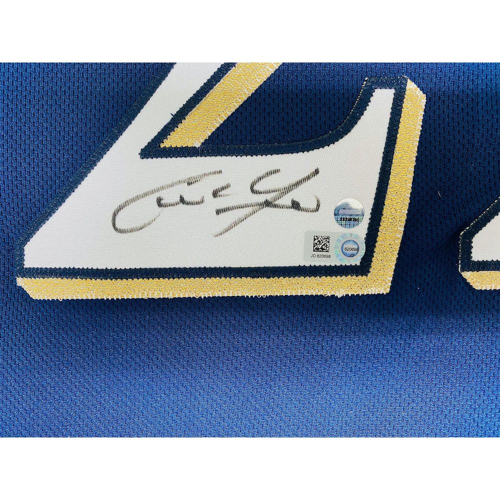 CHRISTIAN YELICH Autographed '2018 Stat' Authentic Blue Milwaukee Brewers Jersey STEINER