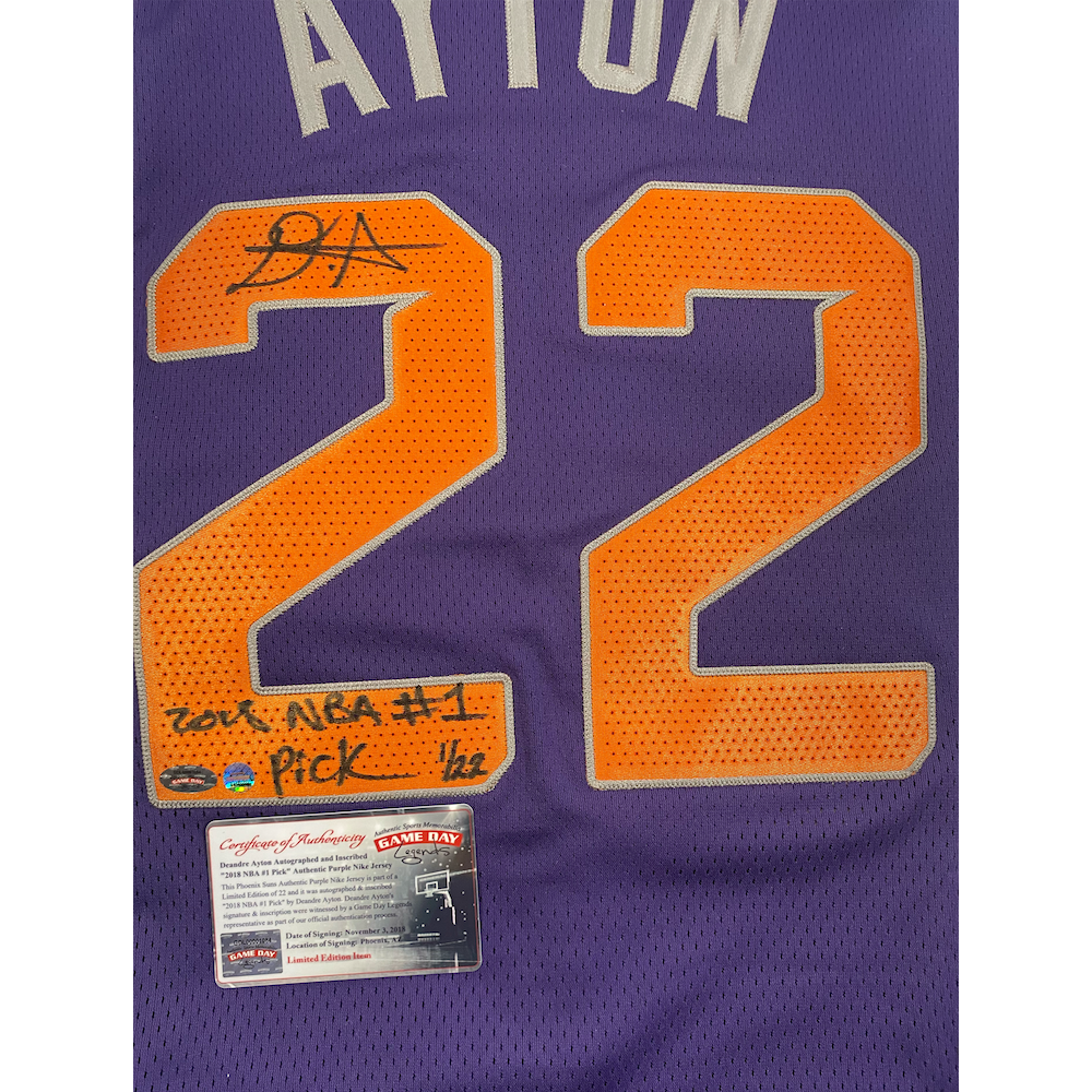 DEANDRE AYTON Autographed Phoenix Suns "2018 NBA #1 Pick" Authentic Jersey STEINER LE 1/22
