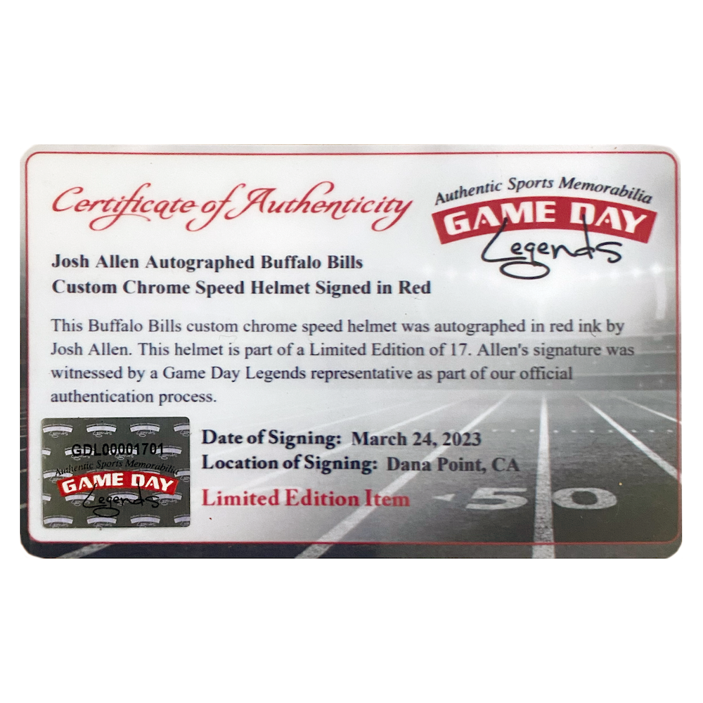 Josh Allen Autographed Chromed Bills Speed Authentic Helmet Beckett GDL LE 1/17