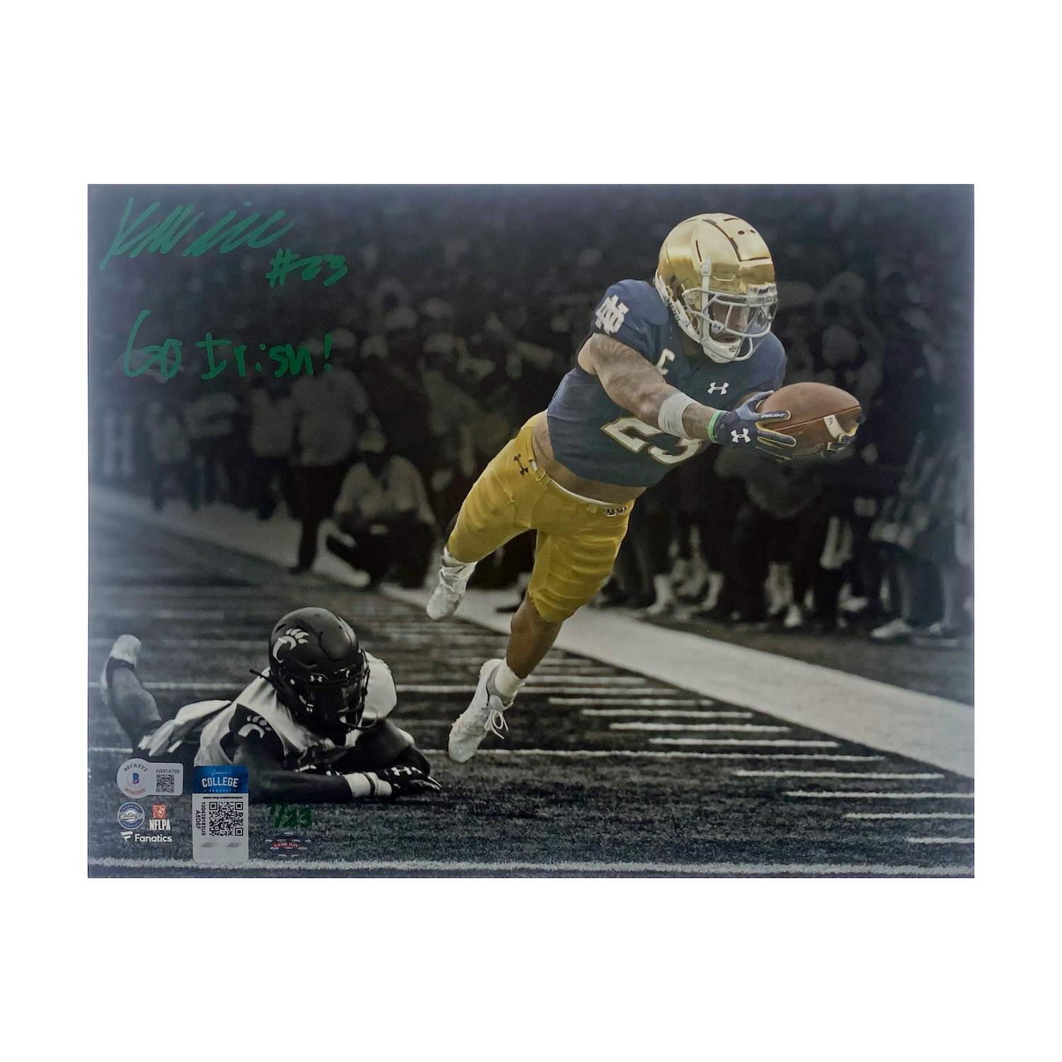Kyren Williams Autographed "Go Irish" 11" x 14" Photo Beckett & GDL LE 1/23