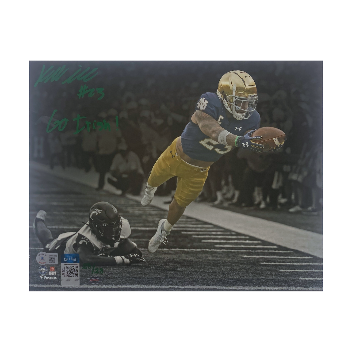 Kyren Williams Autographed "Go Irish" 11" x 14" Photo Beckett & GDL LE 23/23