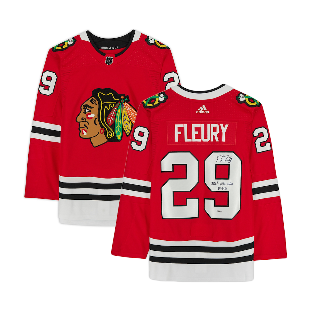 MARC-ANDRE FLEURY Autographed 500th NHL Win Chicago Blackhawks Authentic Jersey FANATICS
