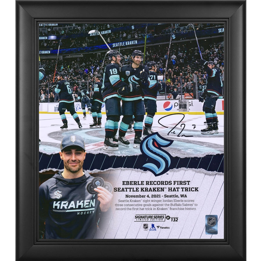 JORDAN EBERLE Autographed Seattle Kraken First Hat Trick Framed 15" x 17" Collage FANATICS