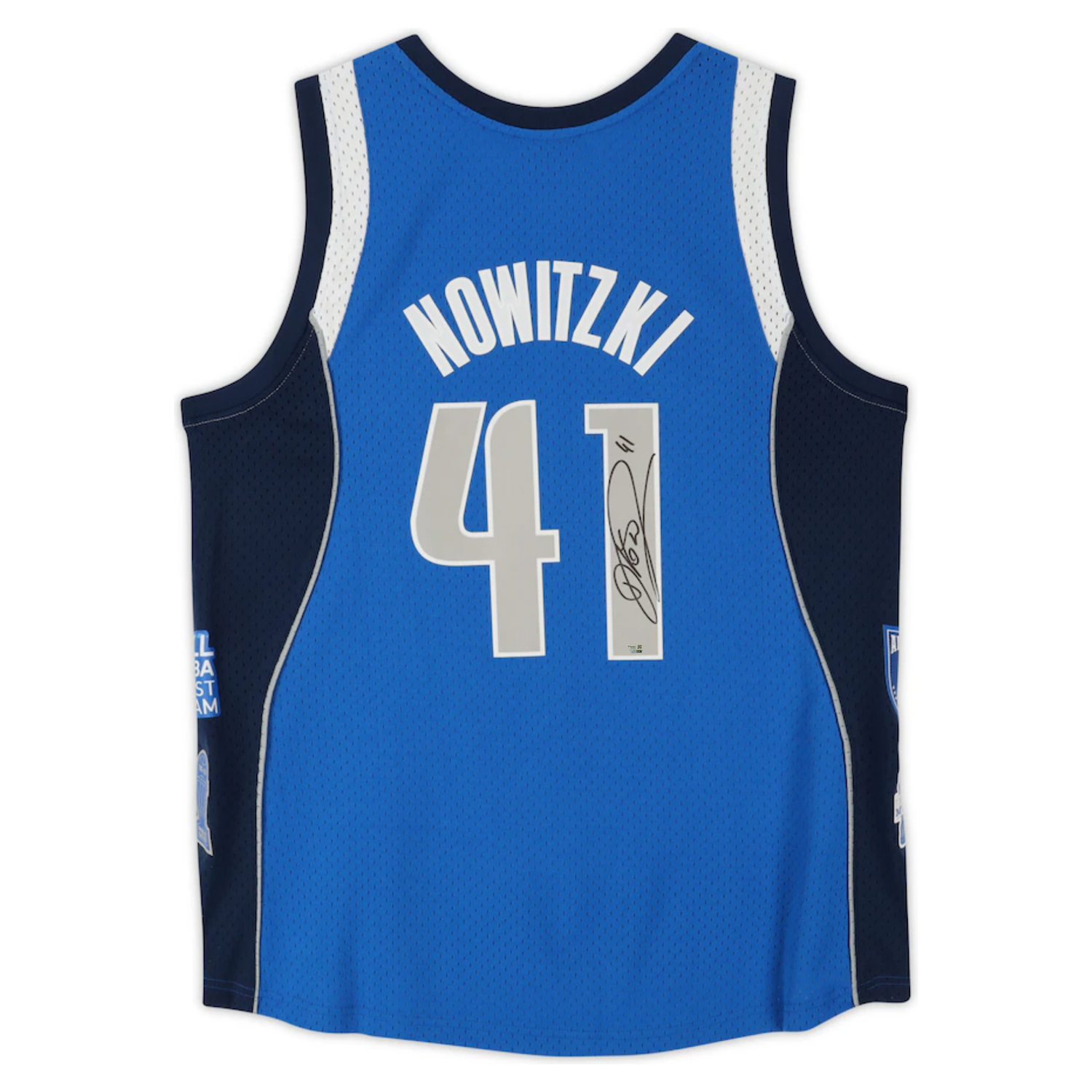 Dirk Nowitzki Autographed HOF Patch Dallas Mavericks Blue Nike Jersey Fanatics