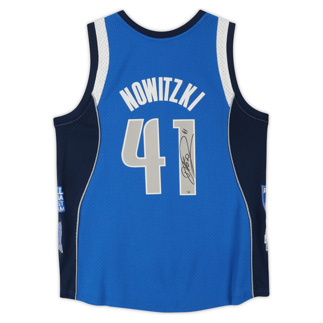 Dirk Nowitzki Autographed HOF Patch Dallas Mavericks Blue Nike Jersey Fanatics