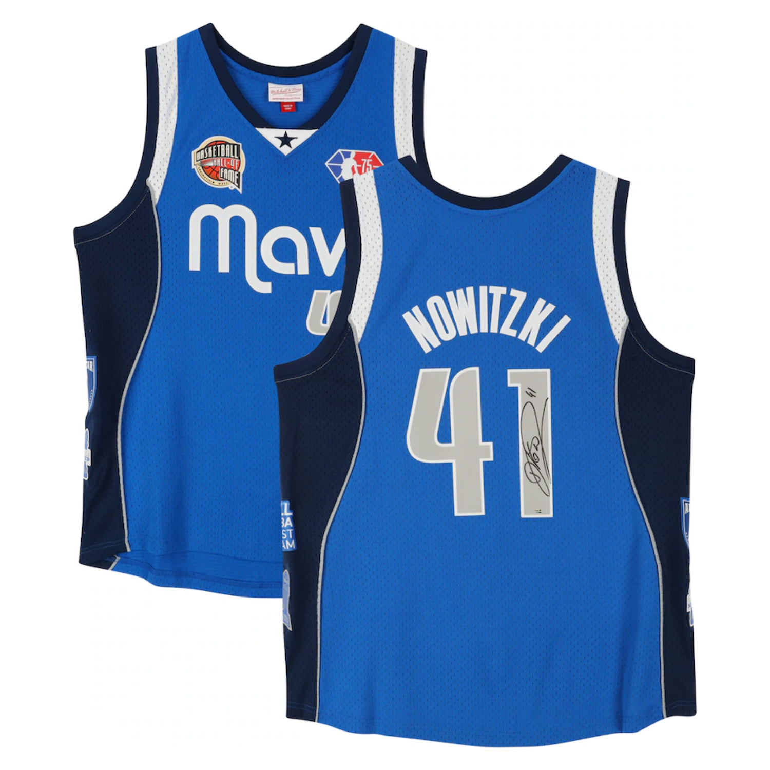 Dirk Nowitzki Autographed HOF Patch Dallas Mavericks Blue Nike Jersey Fanatics