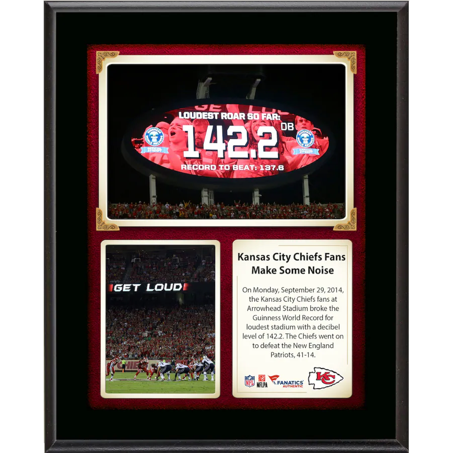 Kansas City Chiefs 10.5" x 13" "Loudest Stadium" Sublimated Plaque
