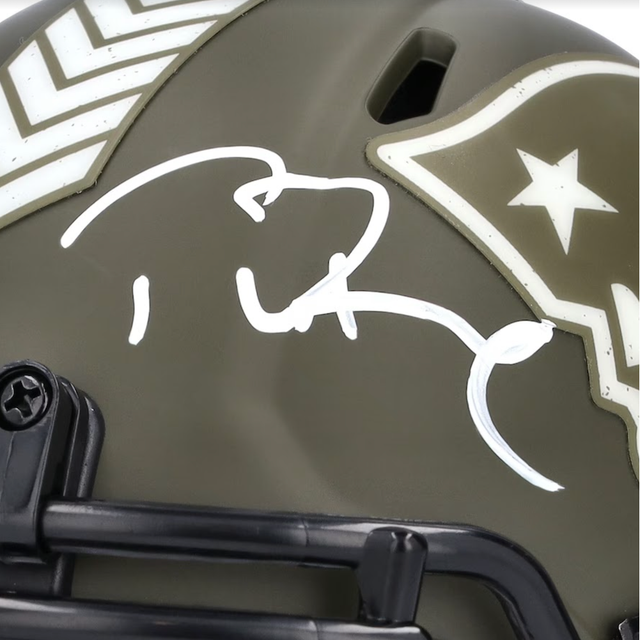 TOM BRADY Autographed Patriots Salute to Service Mini Speed Helmet FANATICS