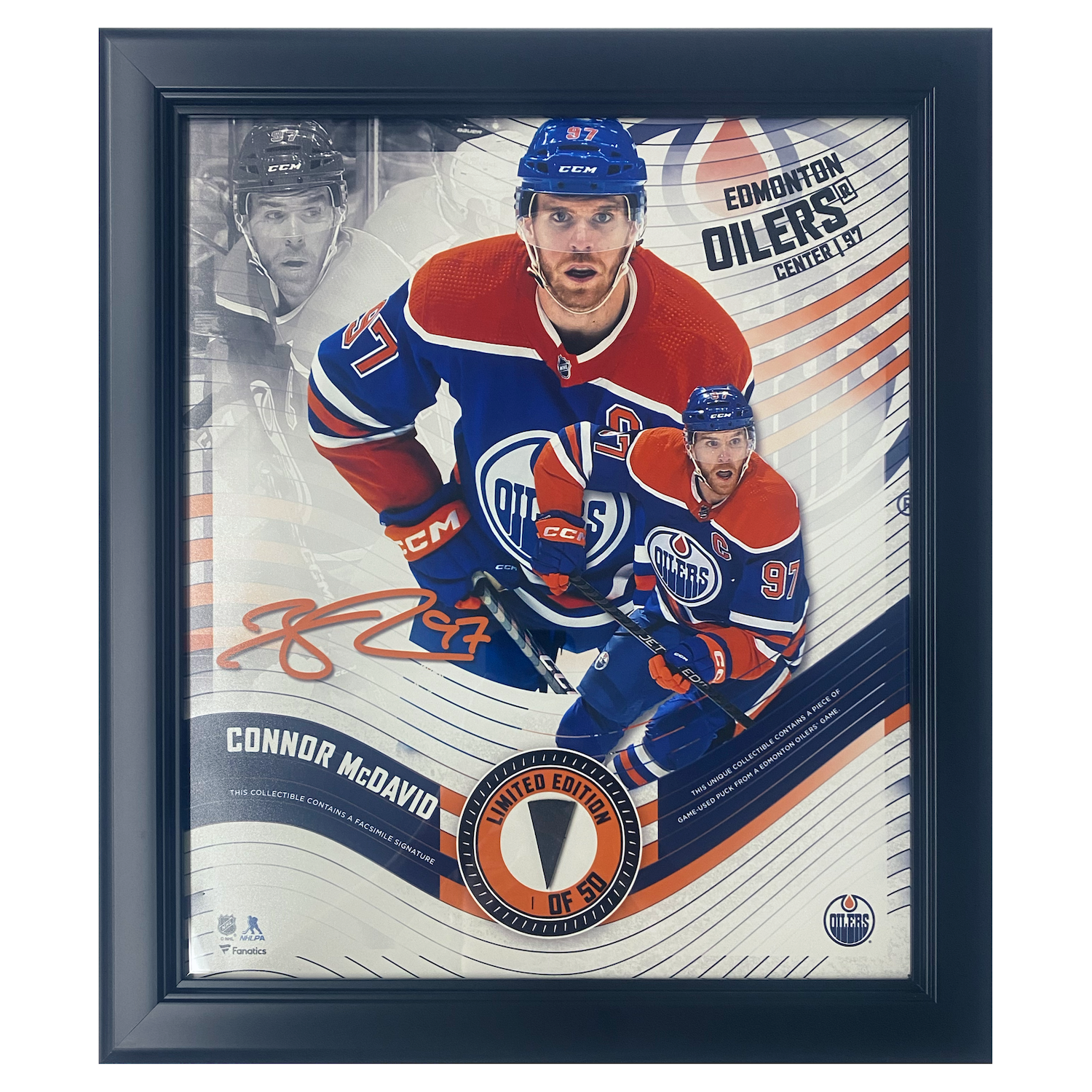 Connor McDavid Framed Edmonton Oilers 15" x 17" Game Used Puck Collage LE 1/50