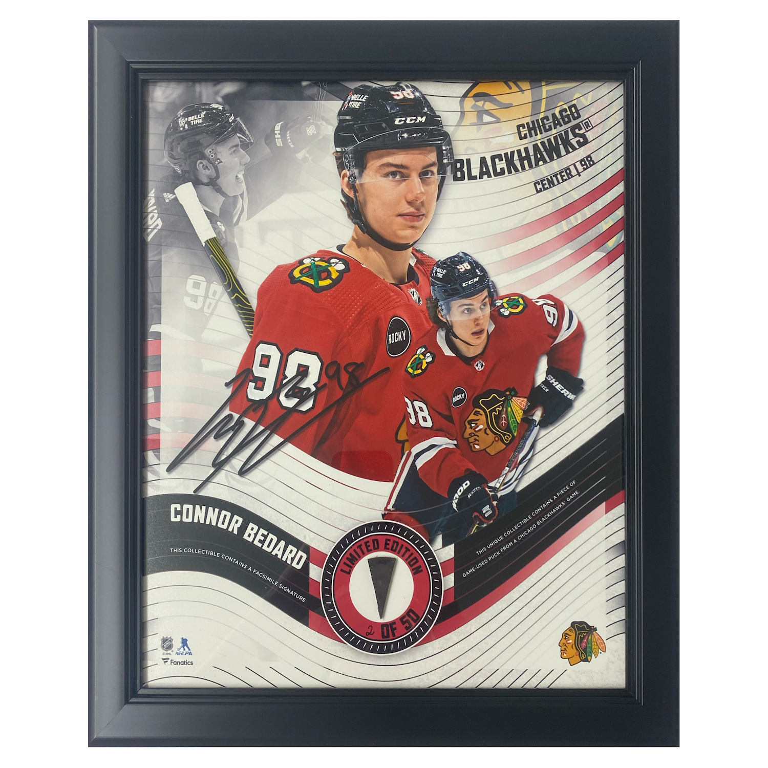 Connor Bedard Chicago Blackhawks Framed 15" x 17" Game Used Puck Collage LE 50