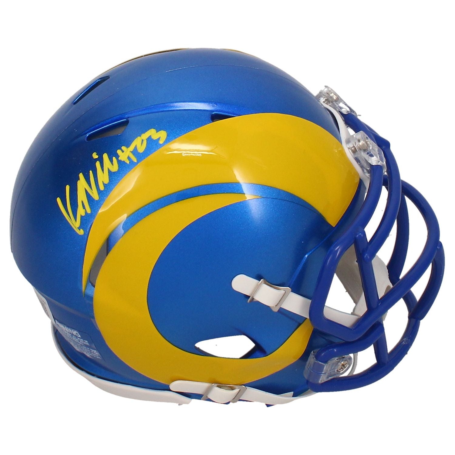 Kyren Williams Autographed (Yellow Ink) Rams Mini Speed Helmet Beckett