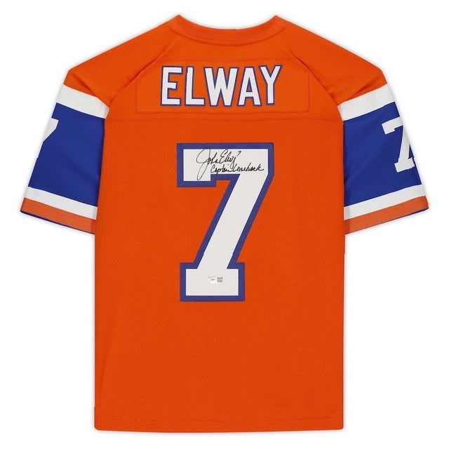 JOHN ELWAY Autographed "Captain Comeback" Broncos M&N Throwback Jersey FANATICS