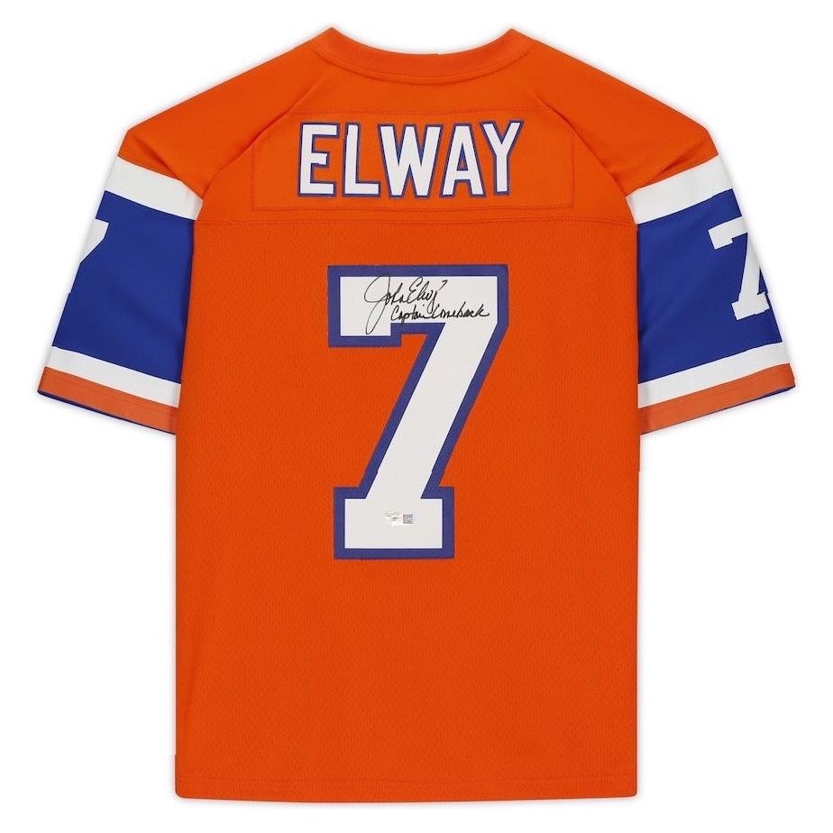 JOHN ELWAY Autographed "Captain Comeback" Broncos M&N Throwback Jersey FANATICS