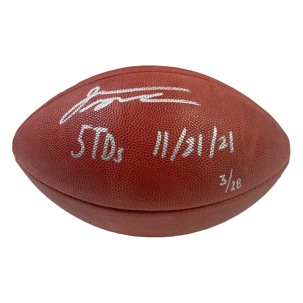 JONATHAN TAYLOR Autographed "5 TD's" Duke Metallic Colts Football FANATICS LE 28