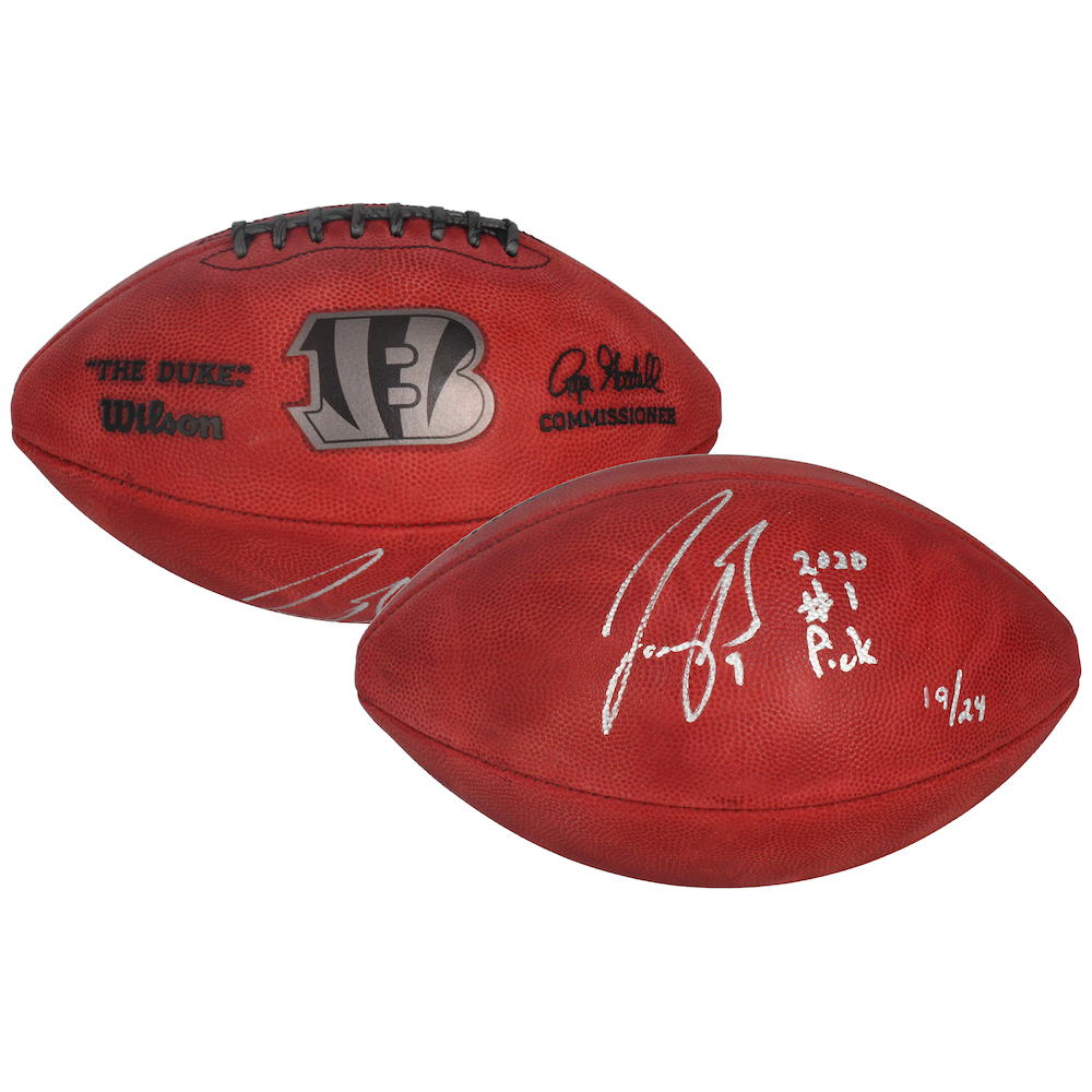 Joe Burrow Autographed Cincinnati Bengals "2020 #1 Pick" Duke Metallic Logo Football Fanatics LE 24