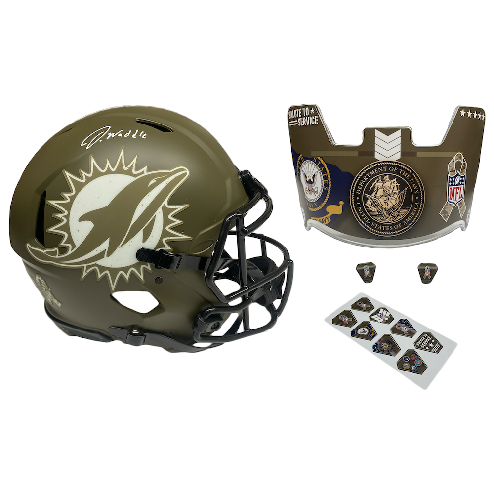 JAYLEN WADDLE Autographed Miami Dolphins Salute To Service - Navy - Authentic Helmet FANATICS