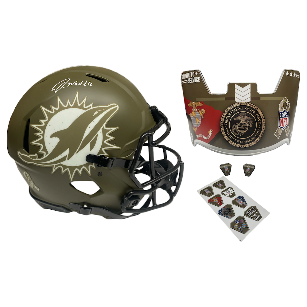 JAYLEN WADDLE Autographed Miami Dolphins Salute To Service - Marine - Authentic Helmet FANATICS