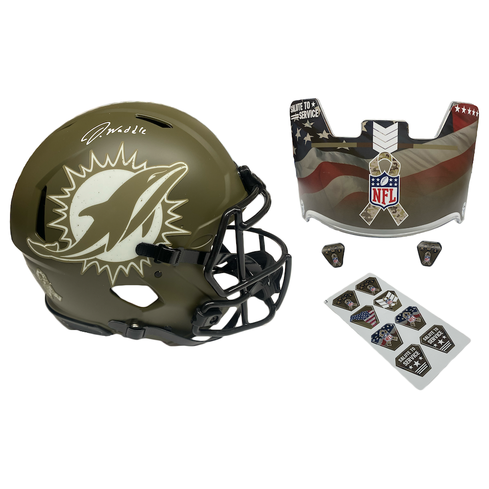 JAYLEN WADDLE Autographed Miami Dolphins STS Military Ribbon Visor Authentic Helmet FANATICS
