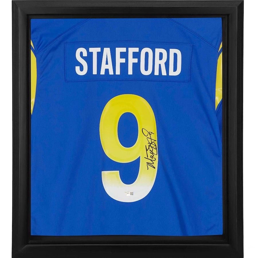 MATTHEW STAFFORD Autographed Los Angeles Rams Blue Nike Framed Jersey FANATICS