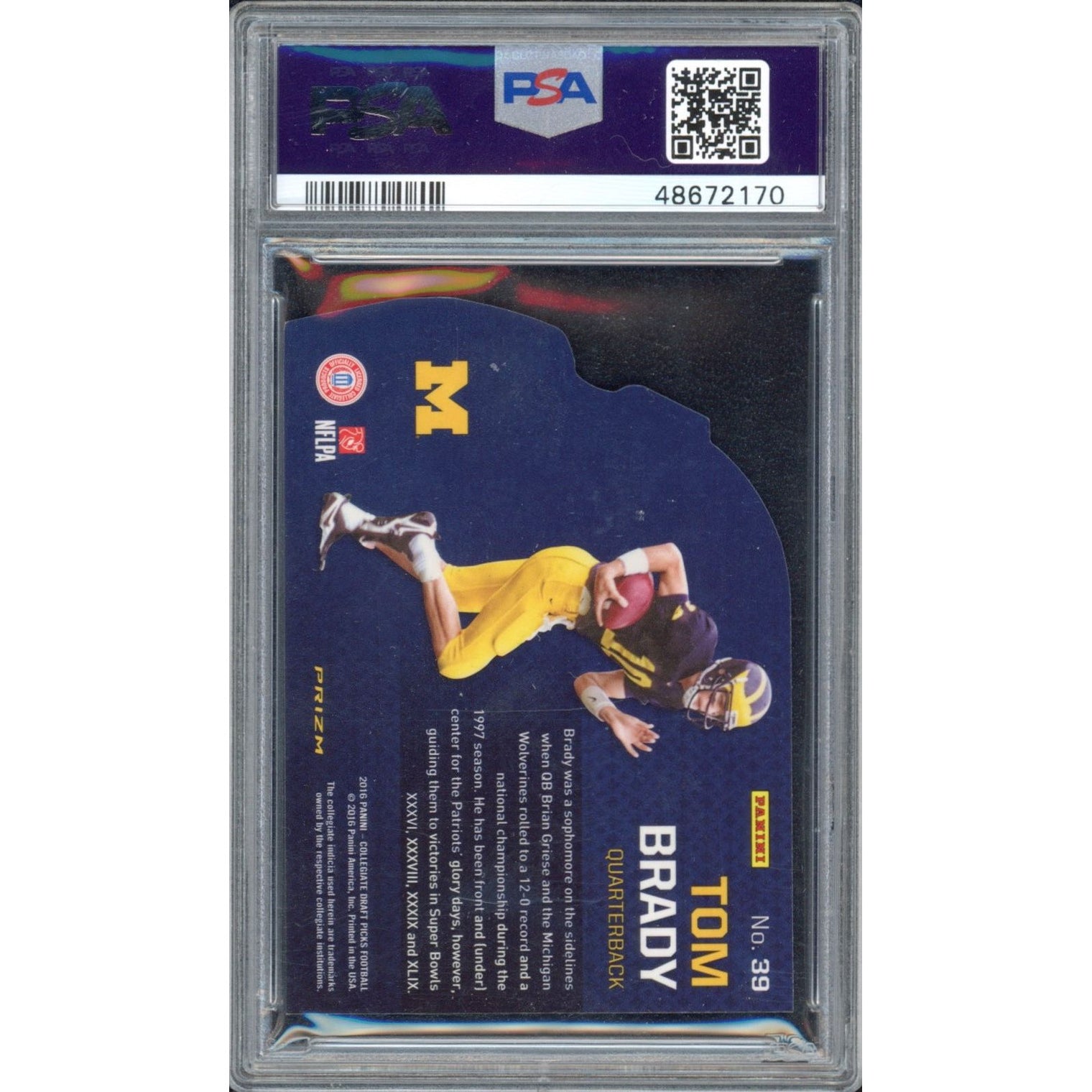 TOM BRADY 2016 PANINI PRIZM COLL.DP #39 DIE CUT Card PSA GEM MINT 10