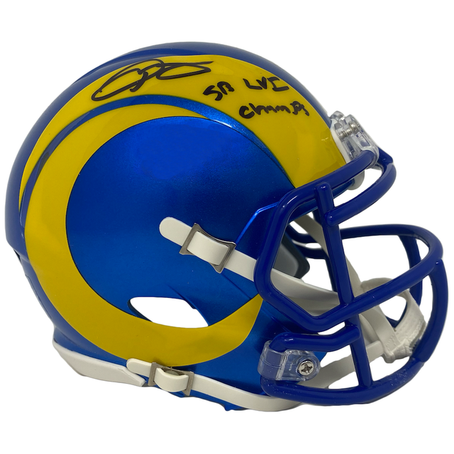 ODELL BECKHAM Jr. Autographed "SB LVI Champs" Rams Mini Helmet FANATICS