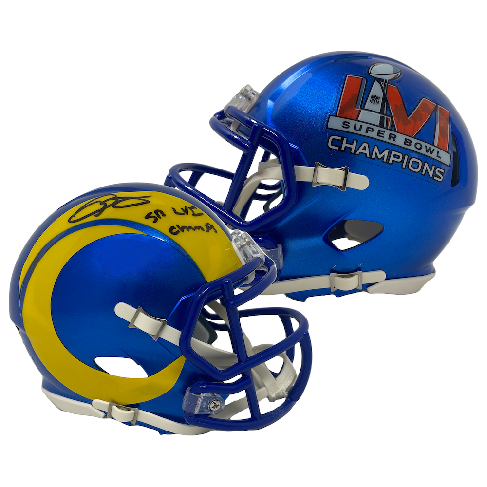 ODELL BECKHAM Jr. Autographed "SB LVI Champs" Rams Mini Helmet FANATICS