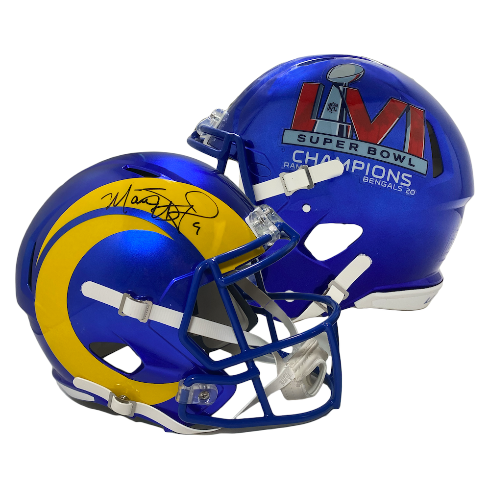 MATTHEW STAFFORD Autographed Rams Super Bowl Logo Full Size Helmet FANATICS