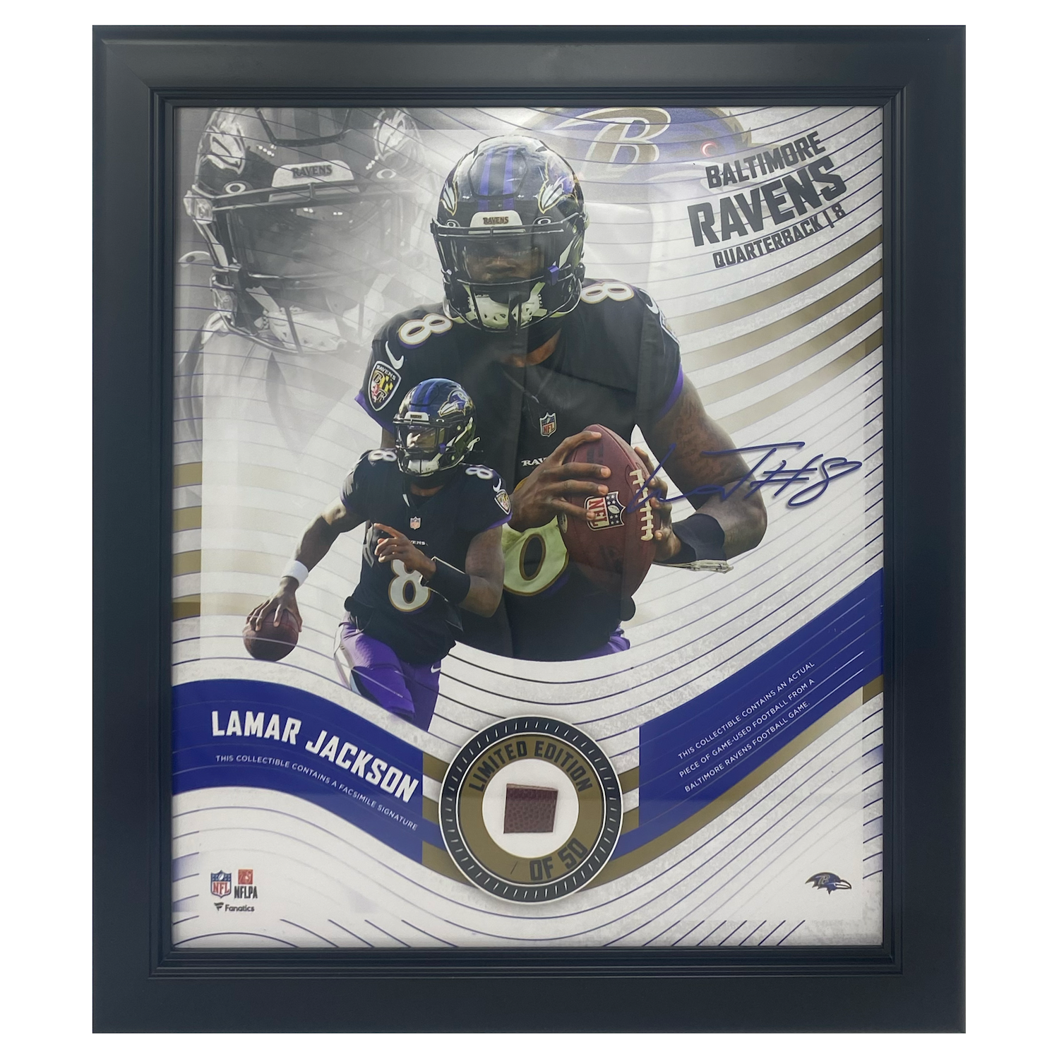 Lamar Jackson Baltimore Ravens Framed 15 x 17 Game-Used Football Collage LE 1/50