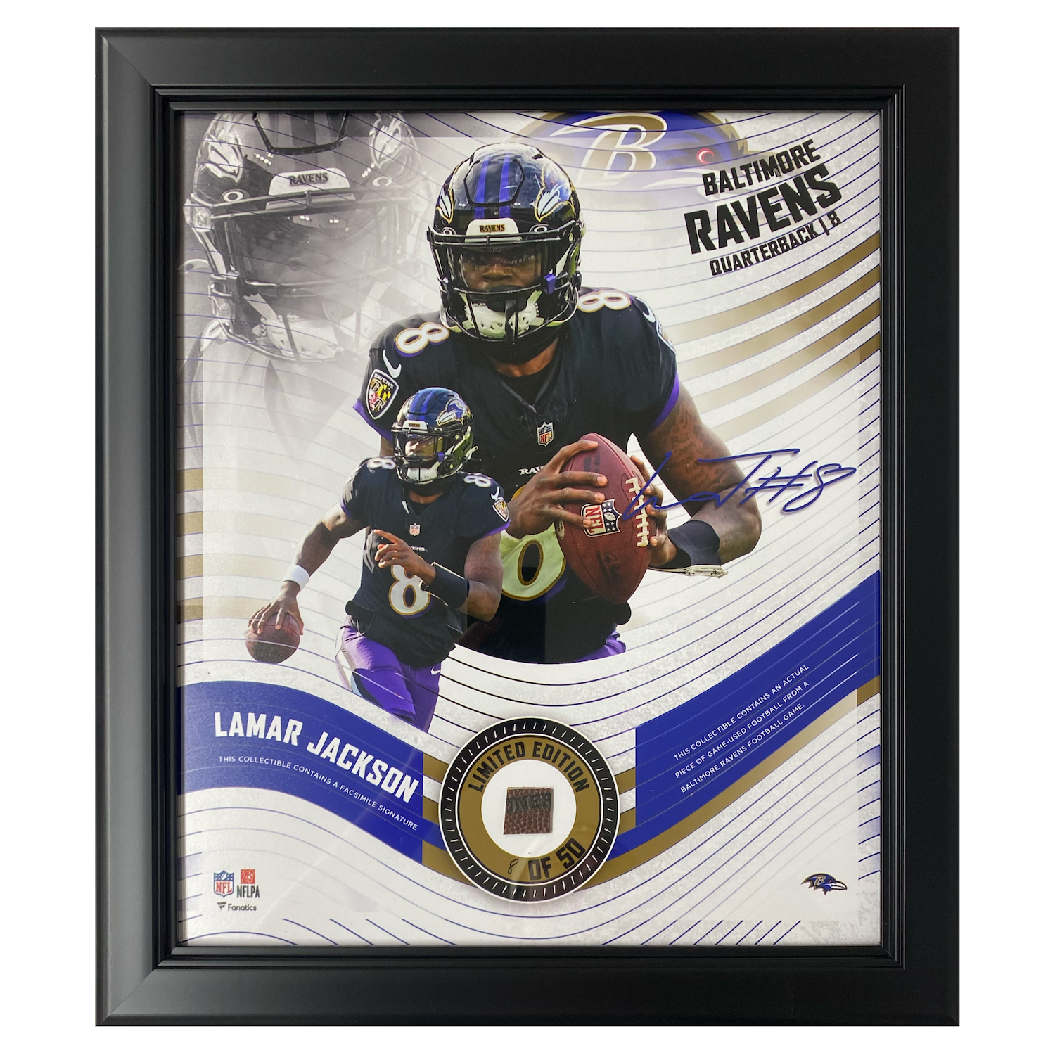 Lamar Jackson Ravens Framed 15" x 17" Game-Used Football Collage LE 8/50
