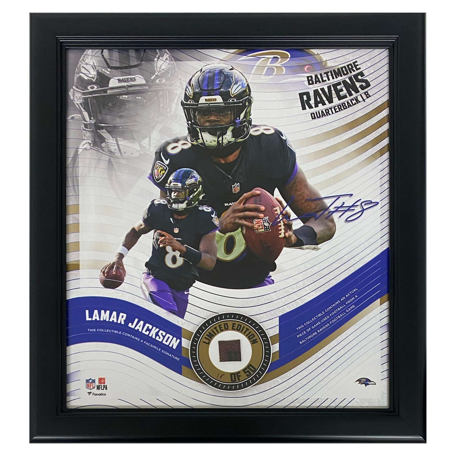 Lamar Jackson Ravens Framed 15" x 17" Game-Used Football Collage LE 50