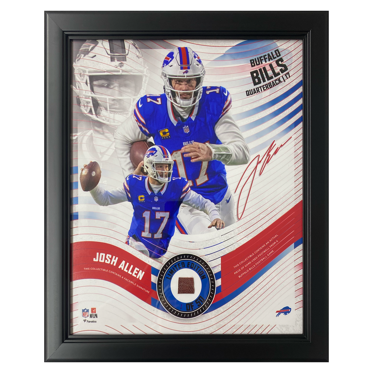Josh Allen Buffalo Bills Framed 15" x 17" Game-Used Football Collage LE 1/50