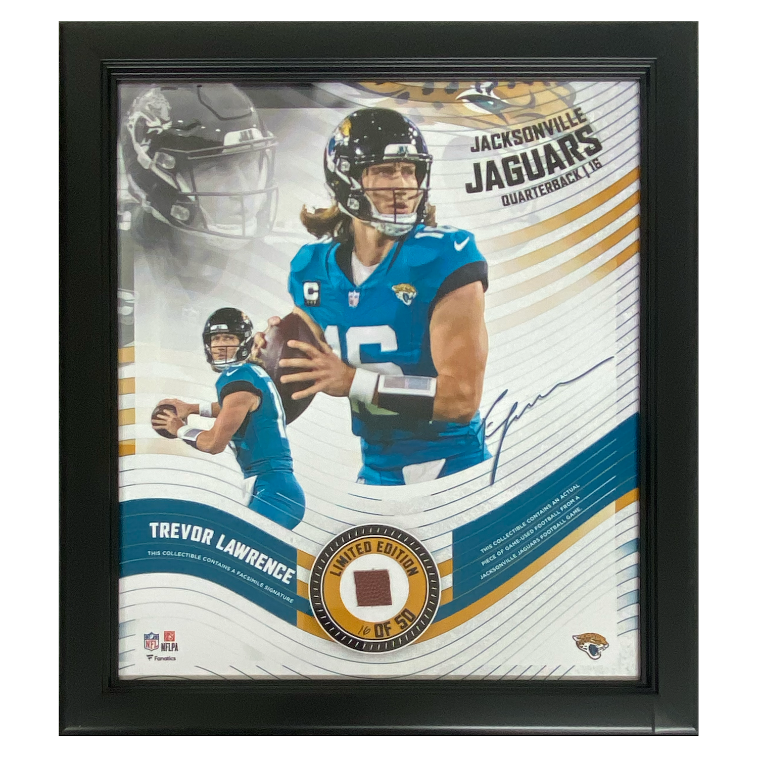 Trevor Lawrence Jaguars Framed 15" x 17" Game Used-Football Collage LE 16/50
