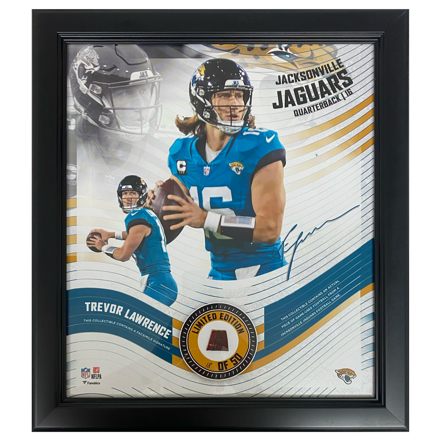 Trevor Lawrence Jaguars Framed 15" x 17" Game Used-Football Collage LE 50