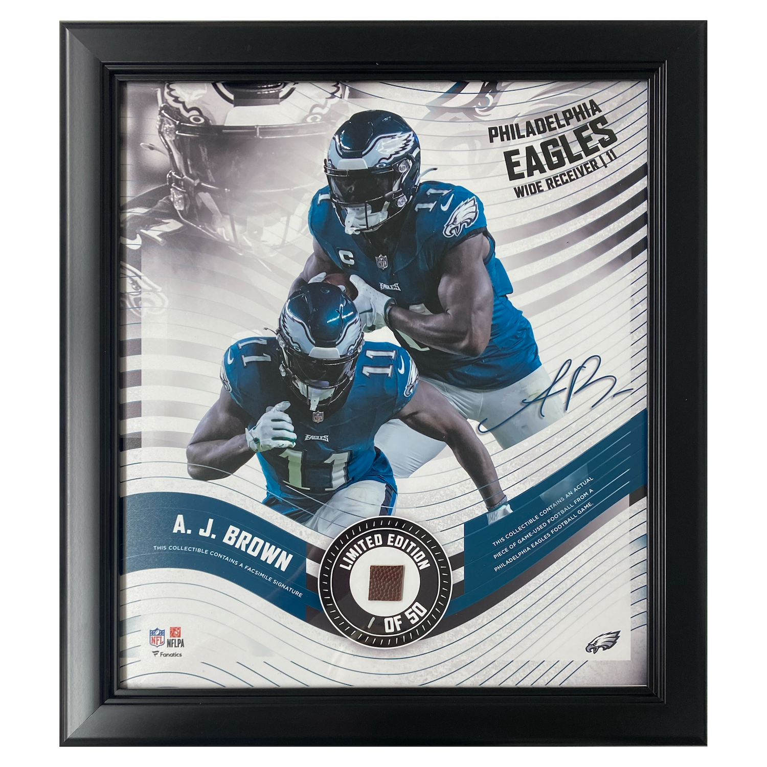 A.J. Brown Eagles Framed 15" x 17" Game Used Football Collage LE 1/50