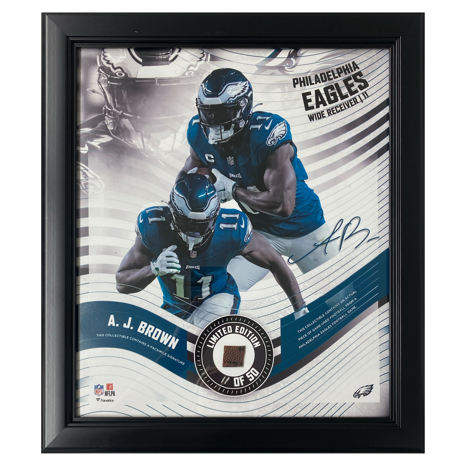 A.J. Brown Eagles Framed 15" x 17" Game Used Football Collage LE 11/50