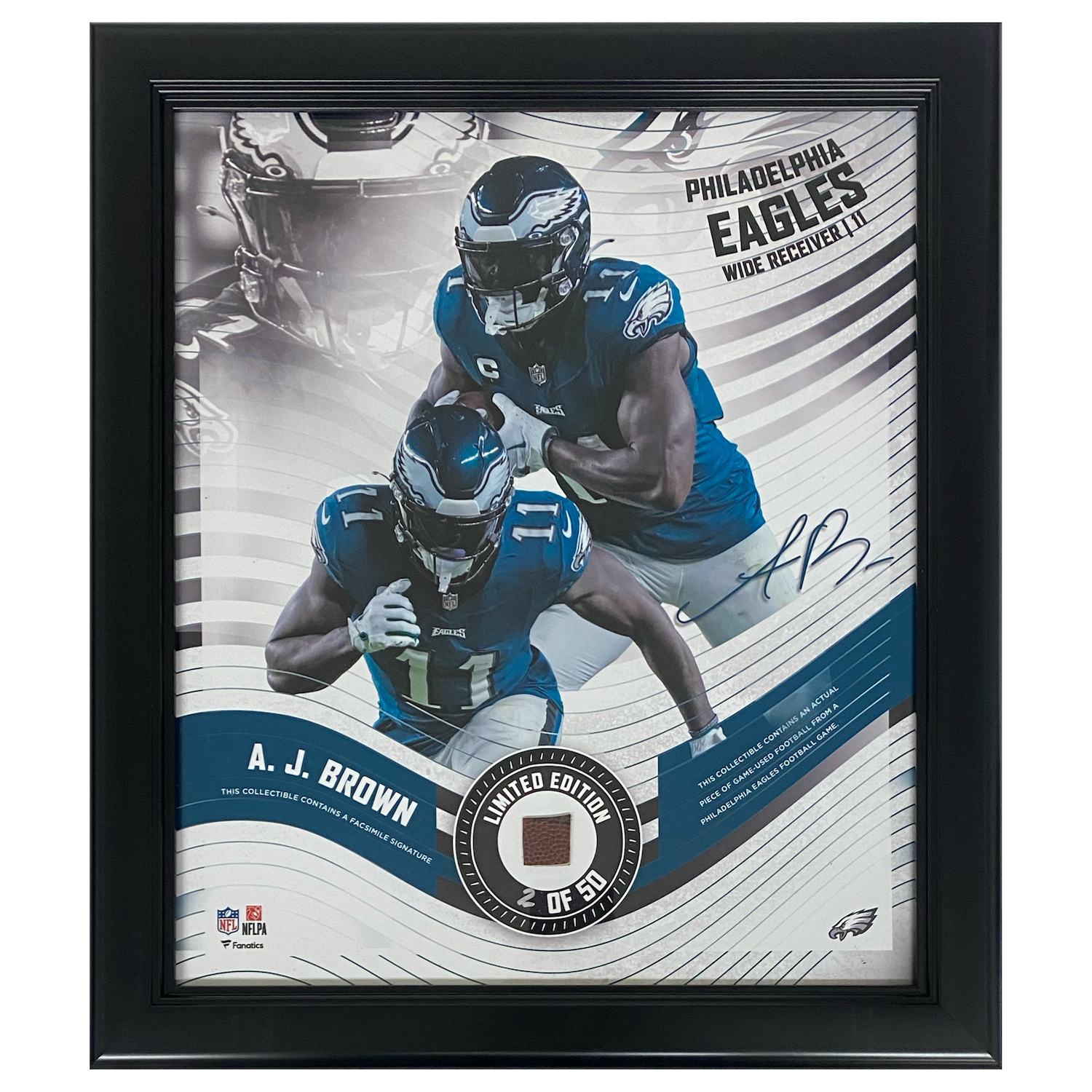 A.J. Brown Eagles Framed 15" x 17" Game Used Football Collage LE 50