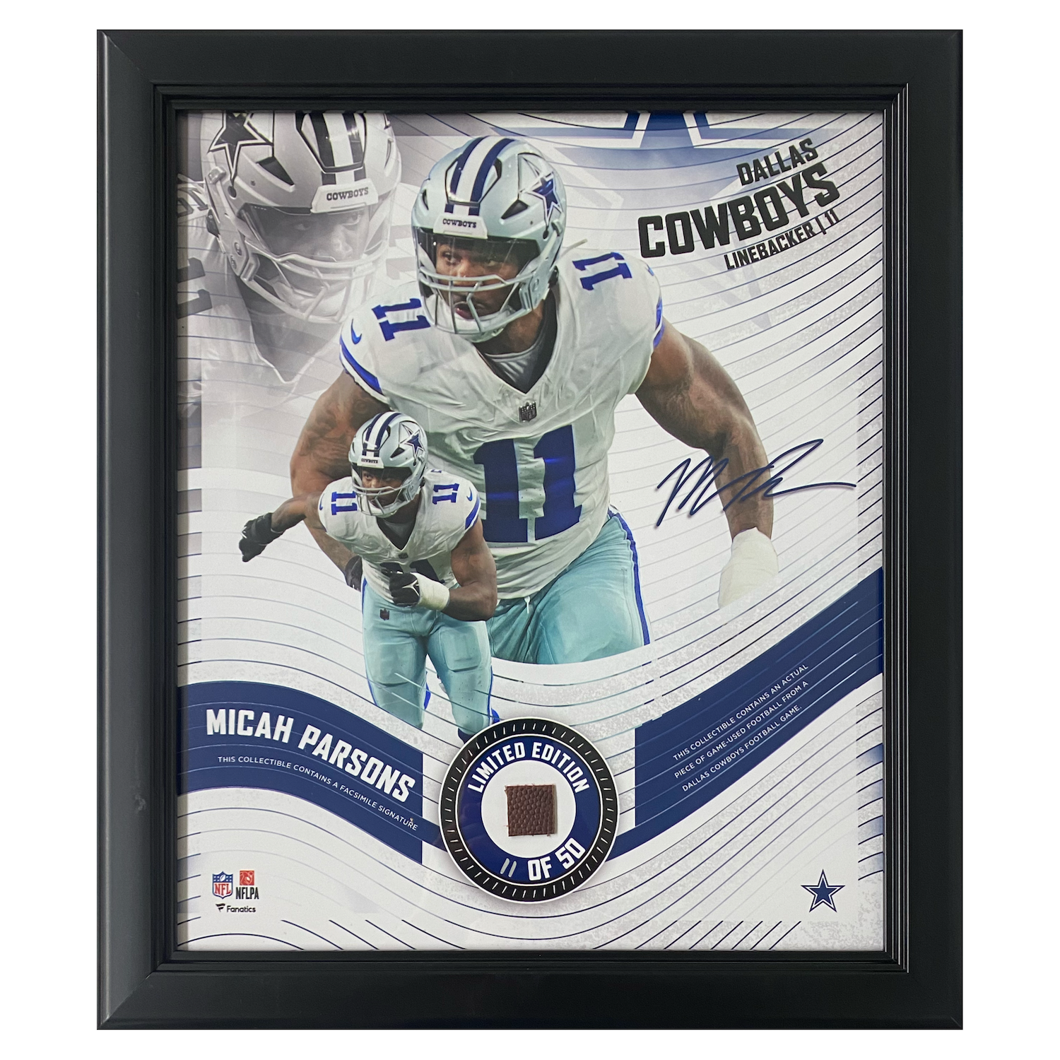 Micah Parsons Cowboys Framed 15" x 17" Game Used Football Collage LE 11/50