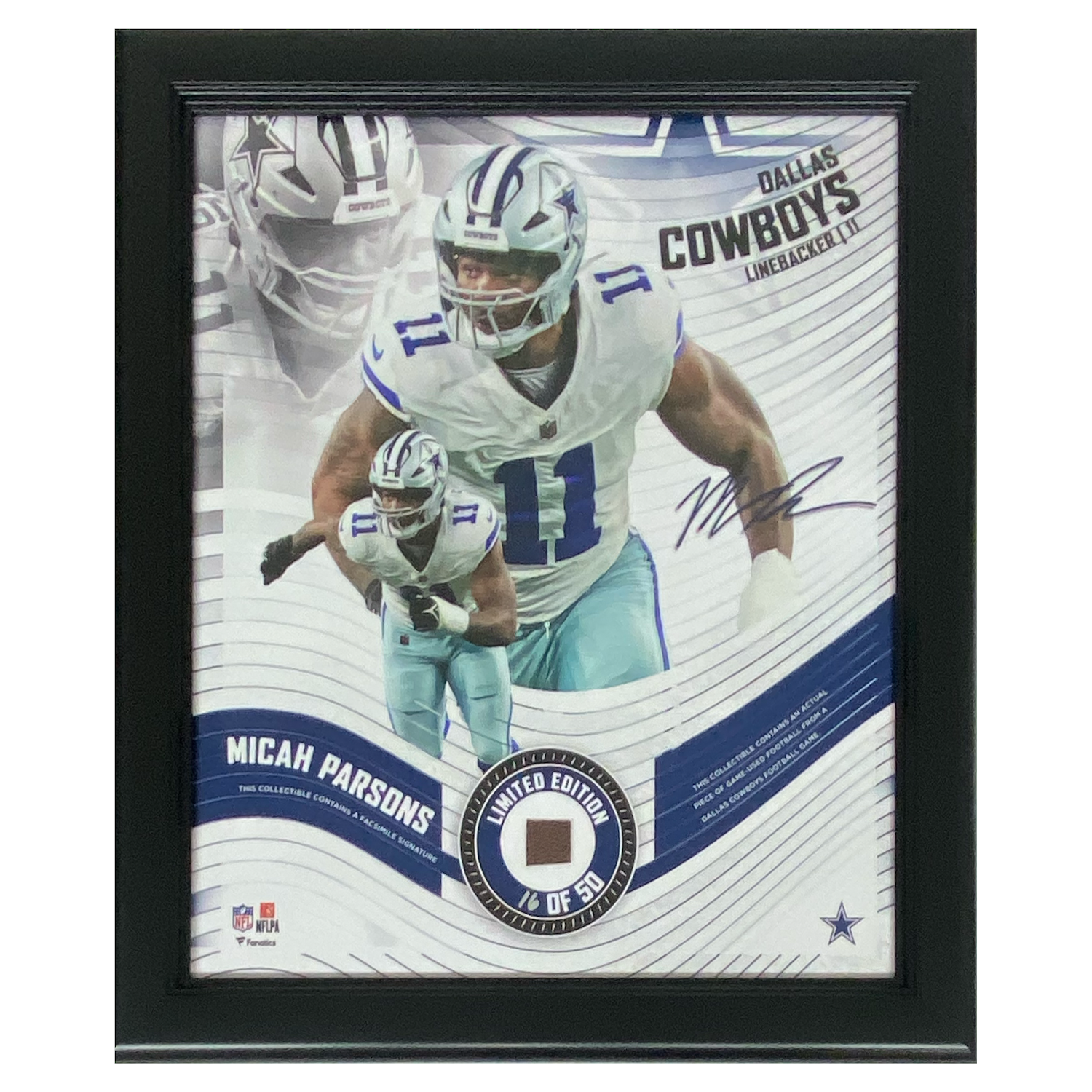 Micah Parsons Cowboys Framed 15" x 17" Game Used Football Collage LE 50
