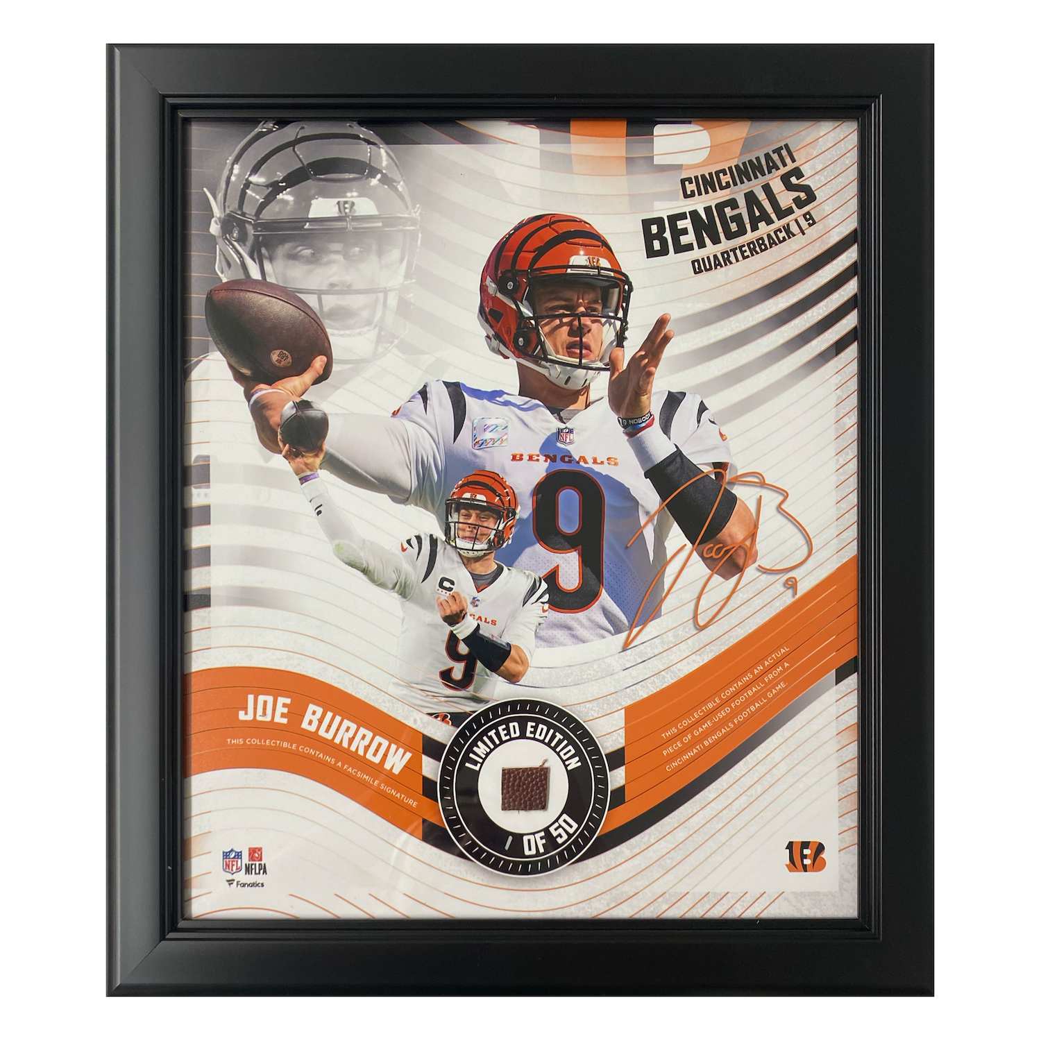 Joe Burrow Bengals Framed 15" x 17" Game Used Football Collage LE 1/50